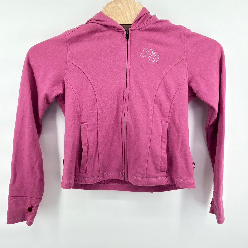 Harley Davidson Pink Removable Jacket Liner Zip Hoodie Thumbholes Women Size L